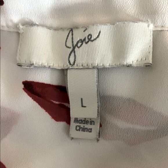 Joie Lips Top Button Up Top V-Neck Roll Tab Long Sleeve Pockets White Red Large - Picture 9 of 12
